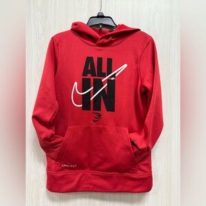 Nike Red Hoodie with graphic Sweat Shirt Medium Dri Fit Front Pocket 0084